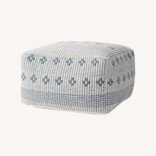 Used Arhaus Hadley Blue Pouf Fabric Bench for sale on AptDeco