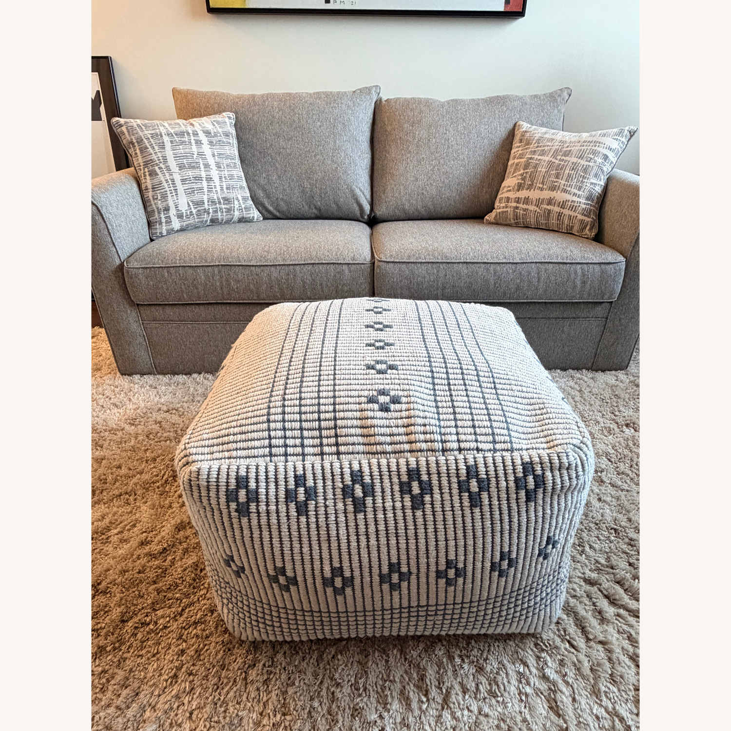 Arhaus Hadley Blue Pouf Fabric Bench - image-2