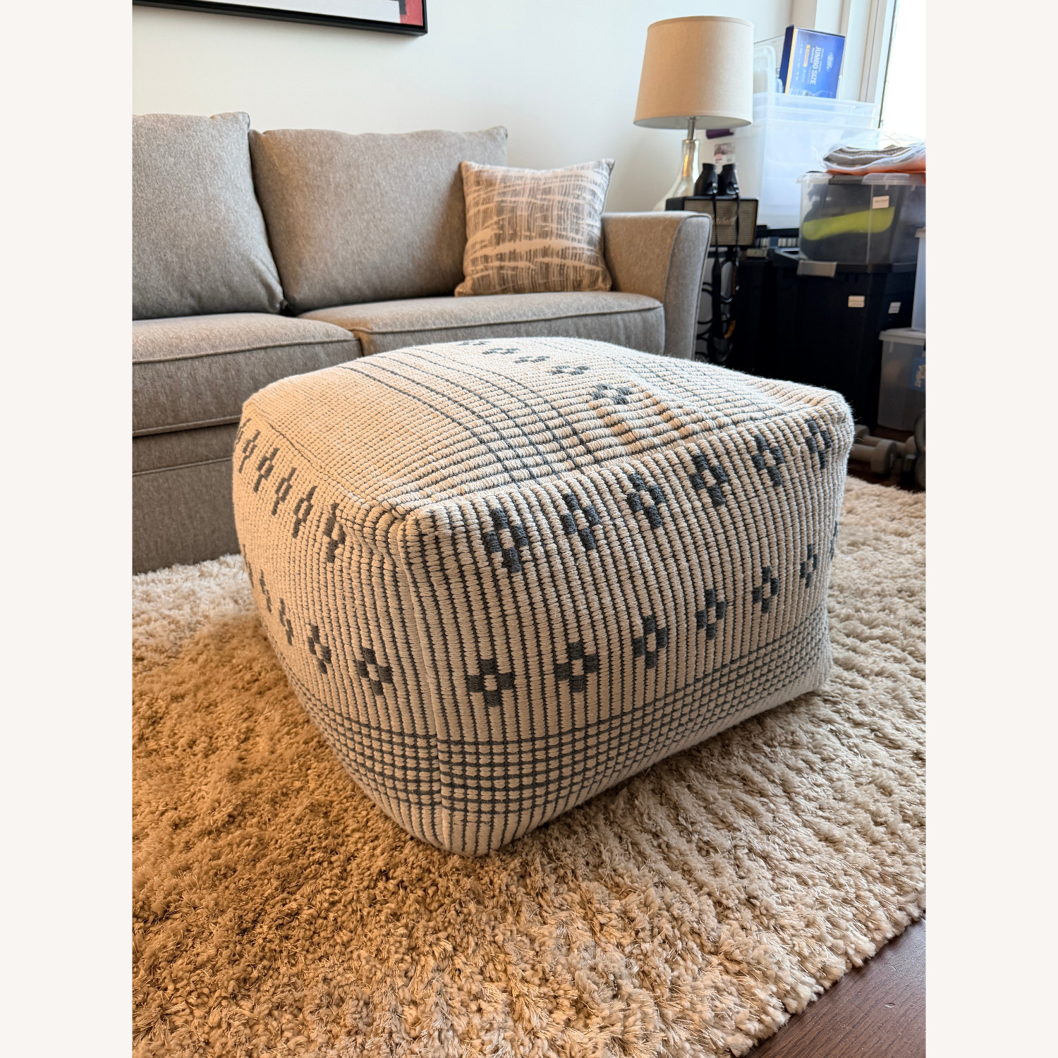 Arhaus Hadley Blue Pouf Fabric Bench - image-1