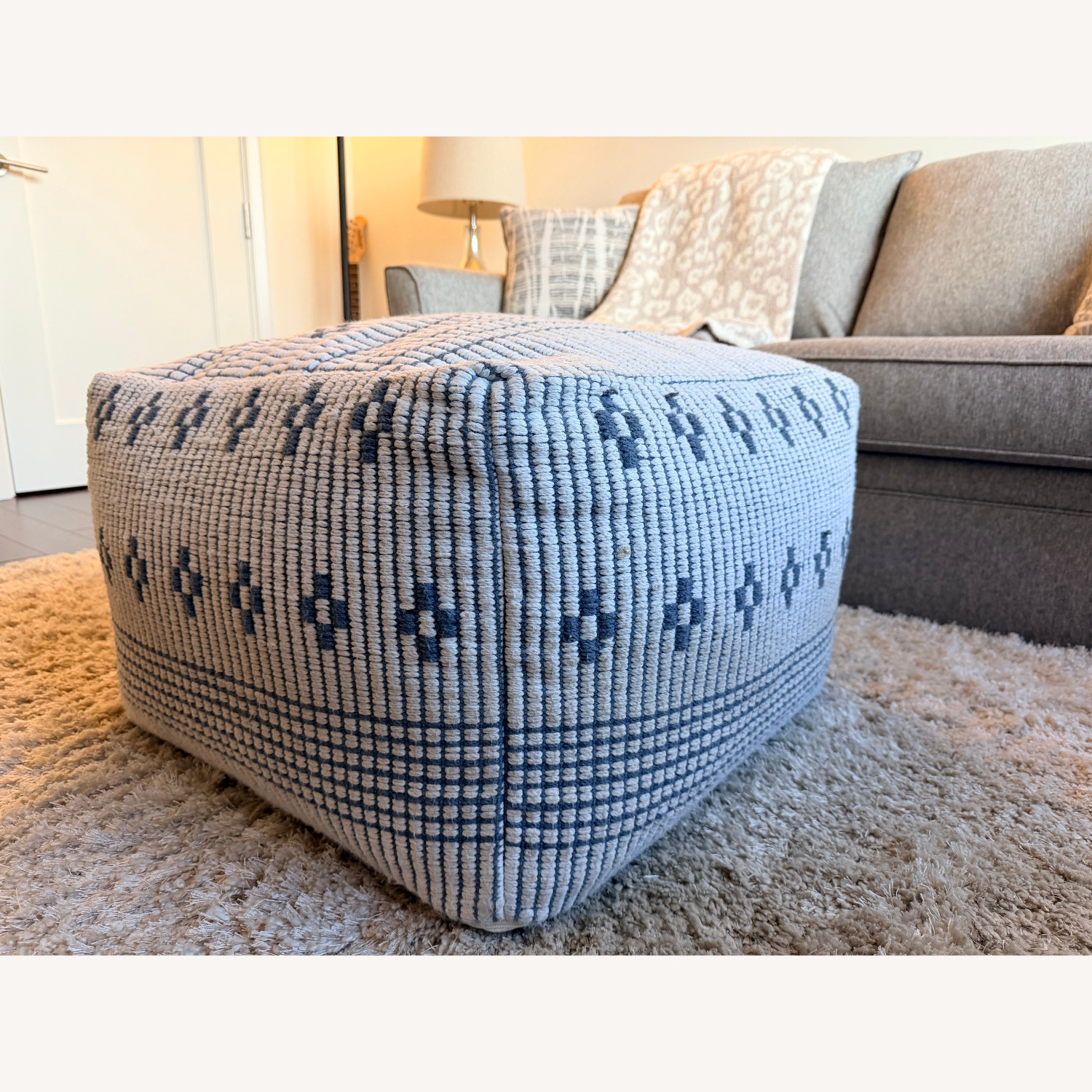 Arhaus Hadley Blue Pouf Fabric Bench - image-5