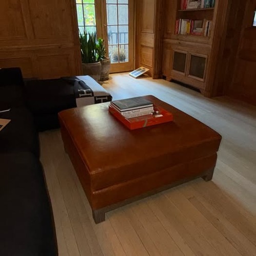 Used Pottery Barn Light Brown Leather Chaise Lounge for sale on AptDeco