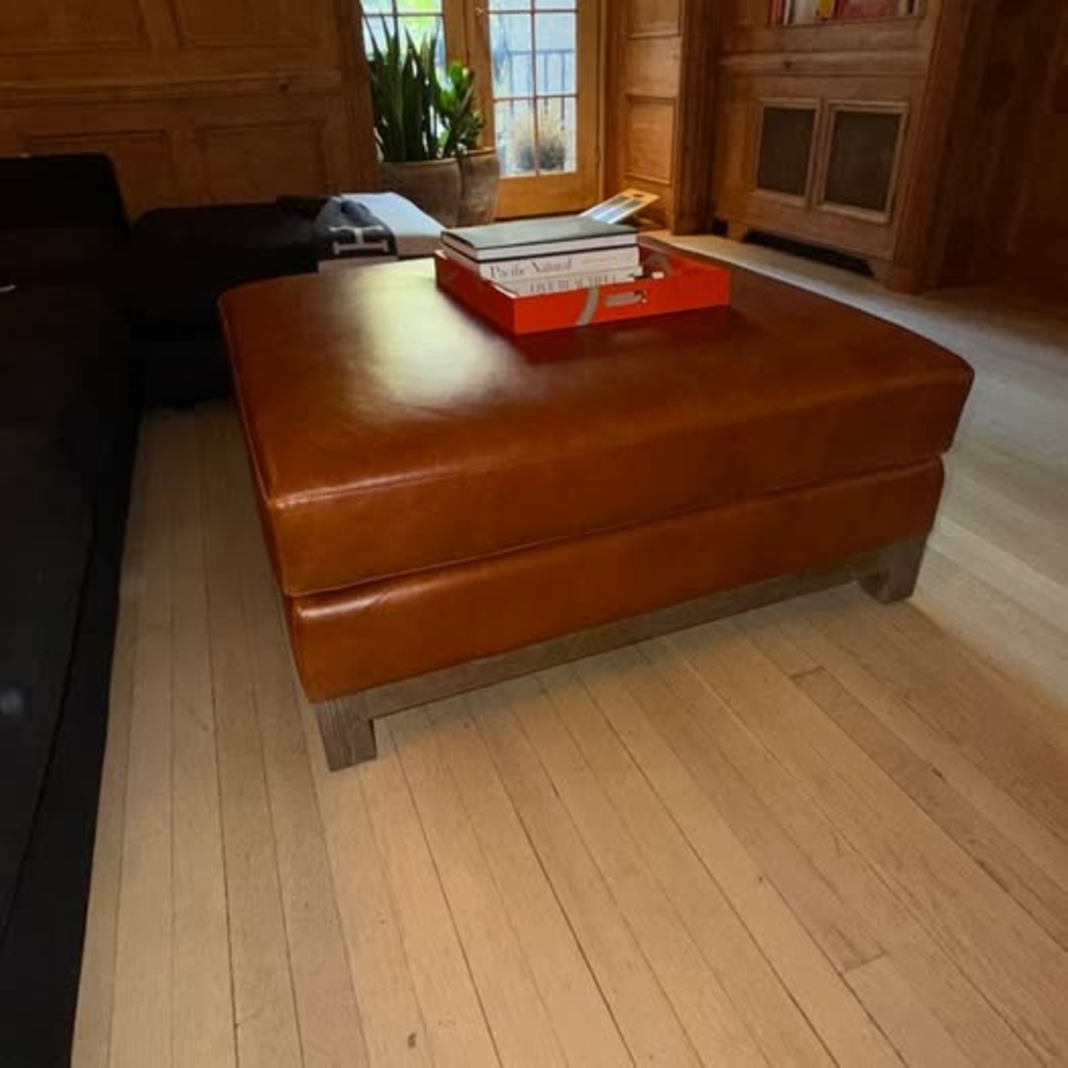 Pottery Barn Light Brown Leather Chaise Lounge - image-3