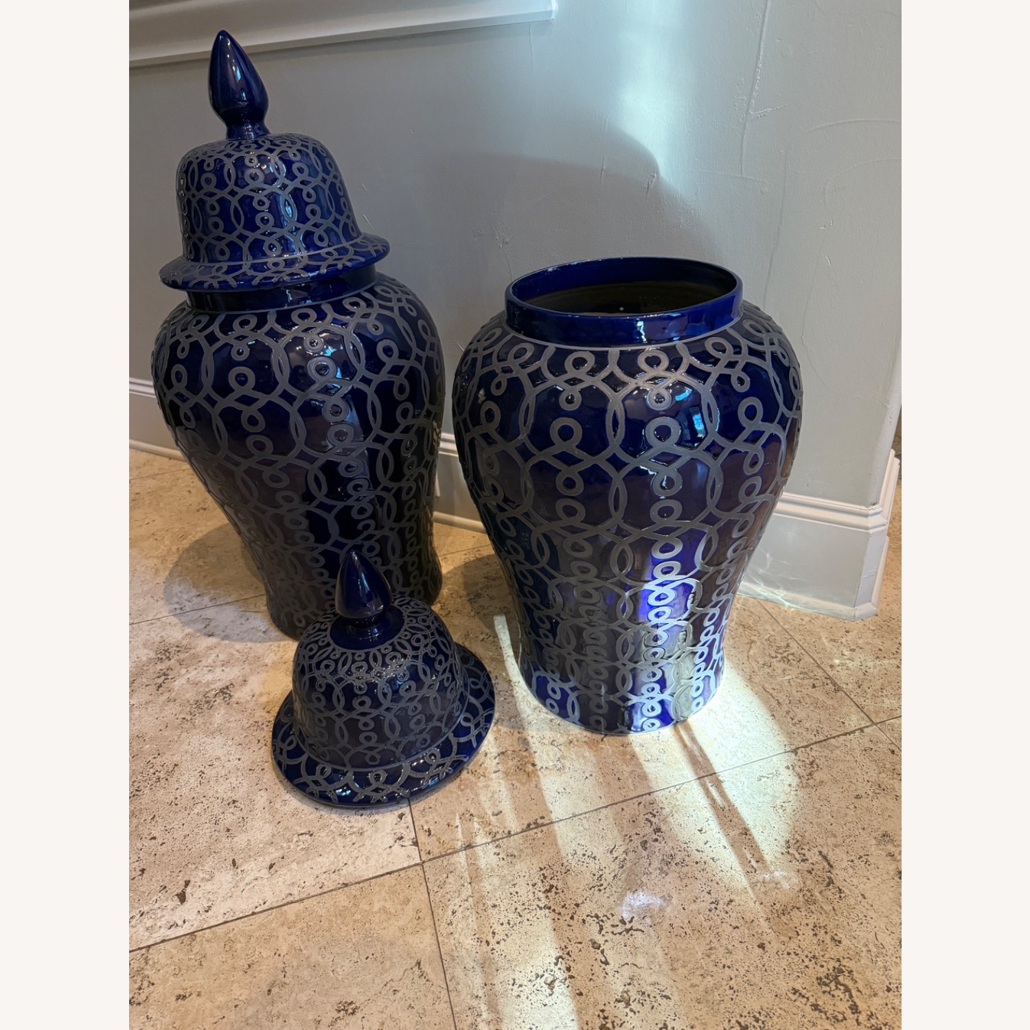 Pair of large Blue and Silver Ginger Jars - image-3