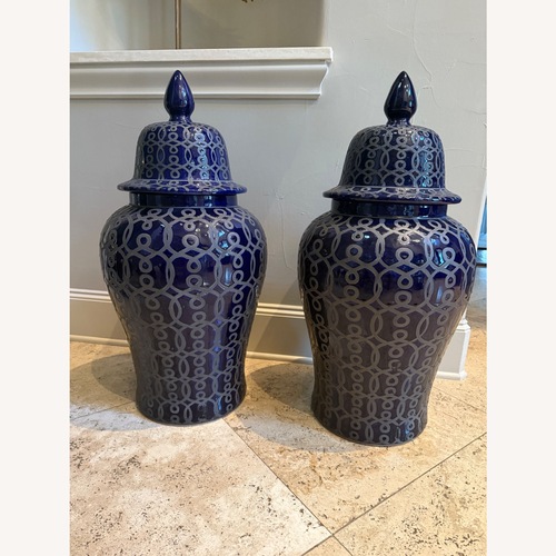 Used Pair of large Blue and Silver Ginger Jars for sale on AptDeco