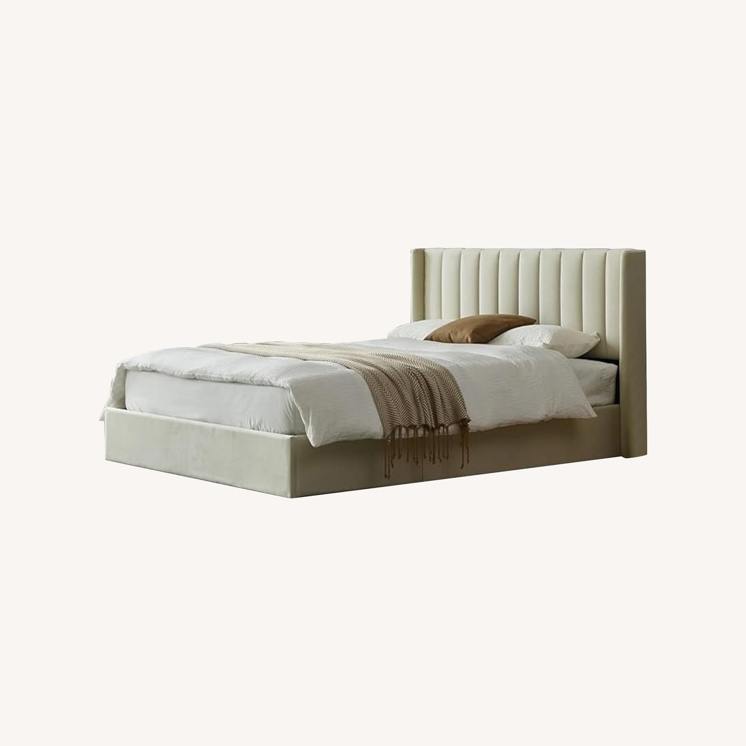 Upholstered Full Size Storage Bed - White - image-0