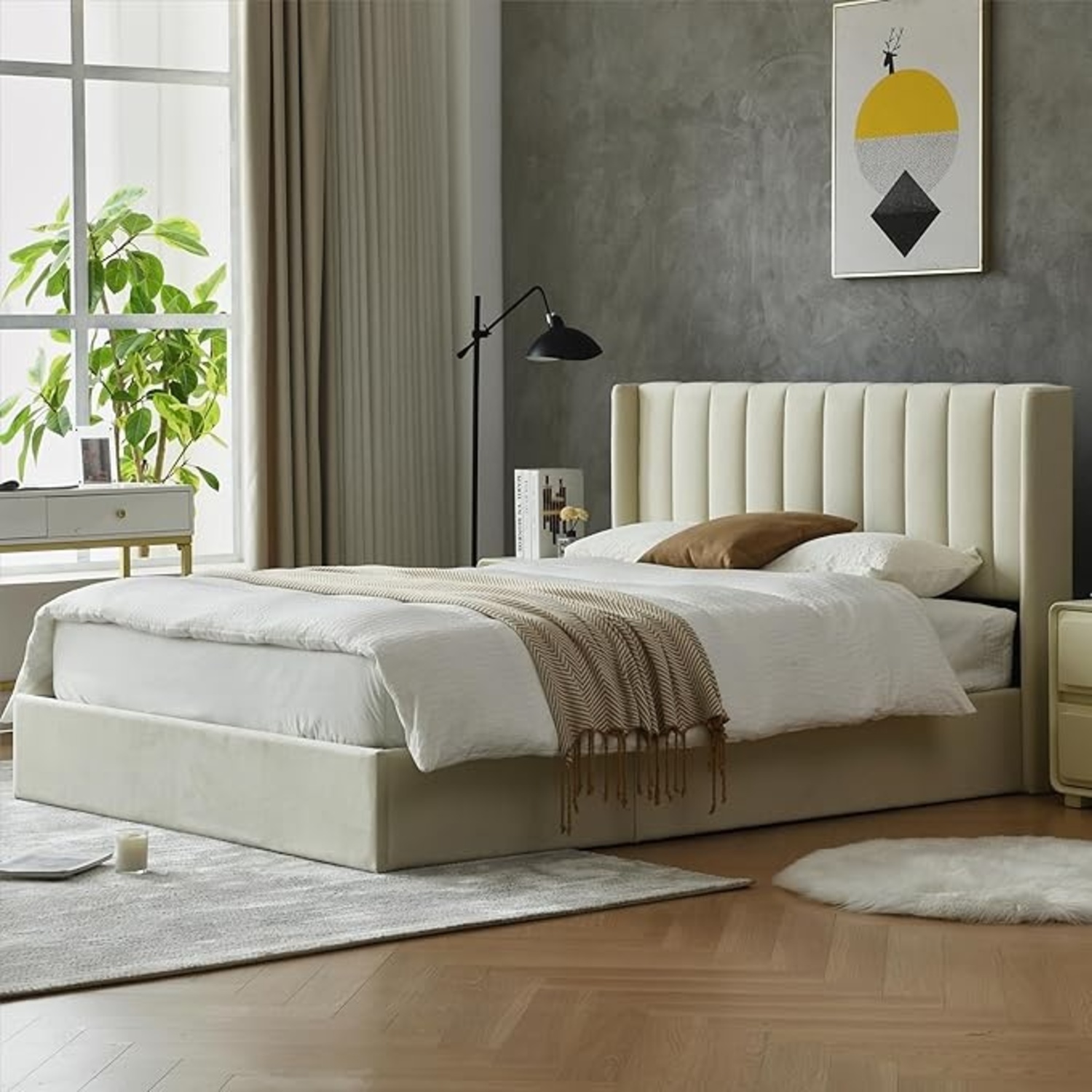 Upholstered Full Size Storage Bed - White - image-5