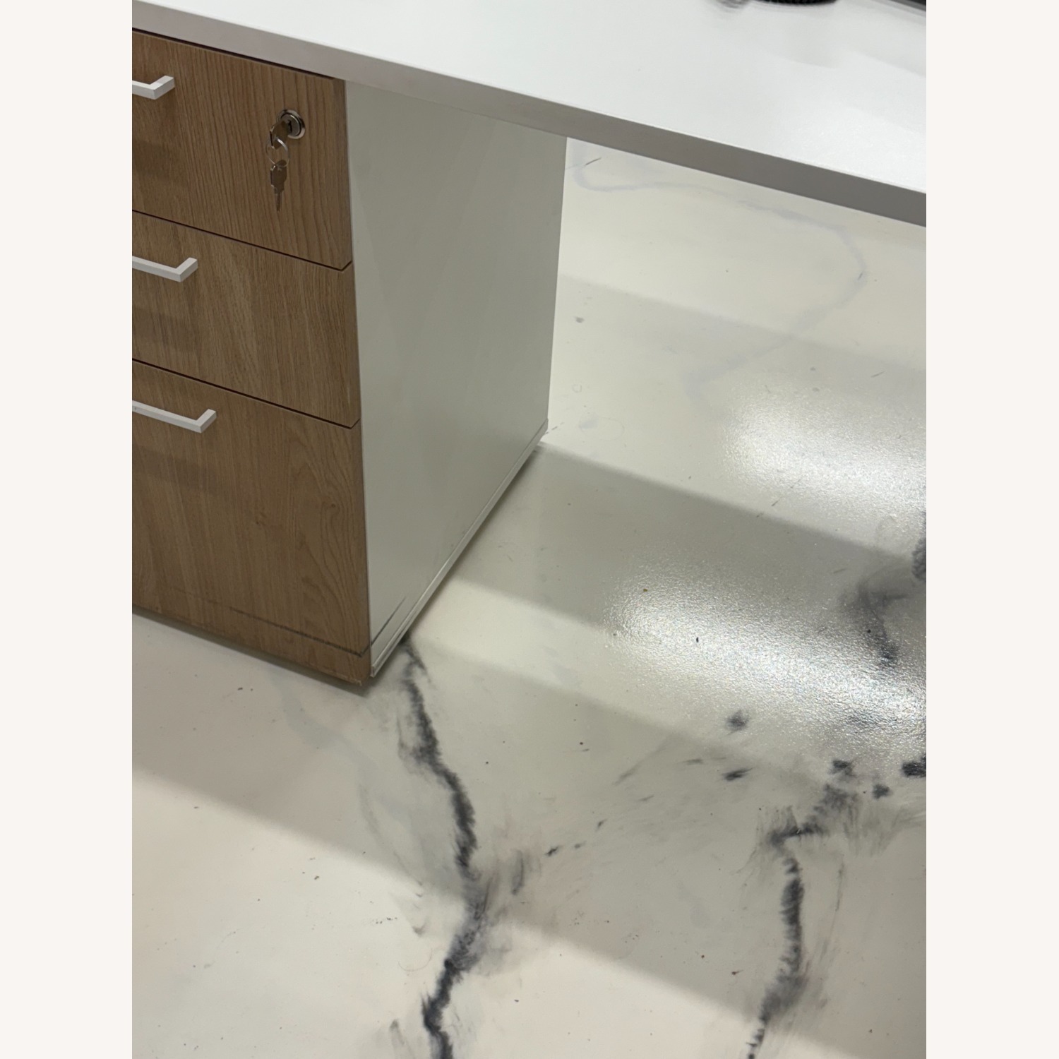 White Wood Desk with Return - image-2