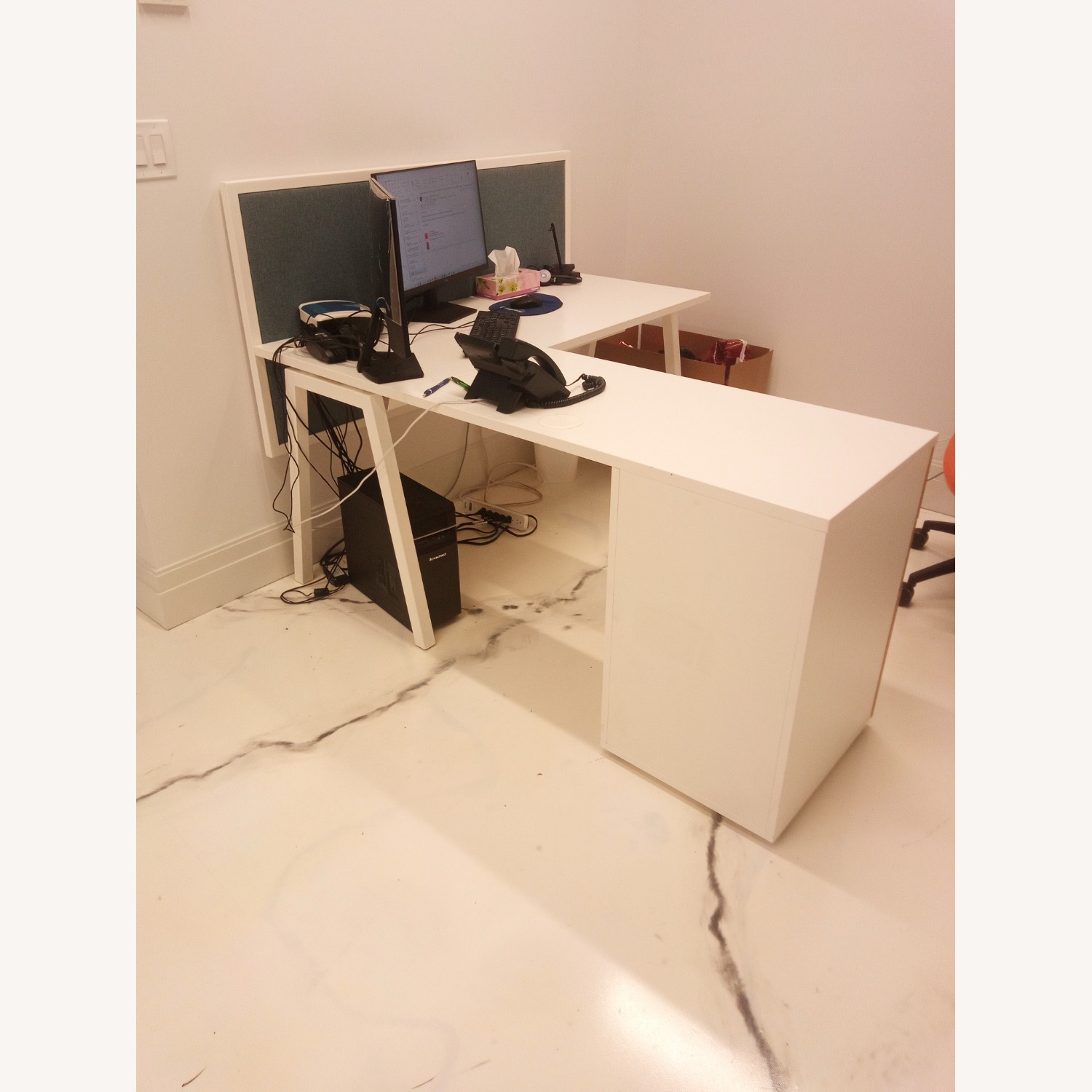 White Wood Desk with Return - image-4