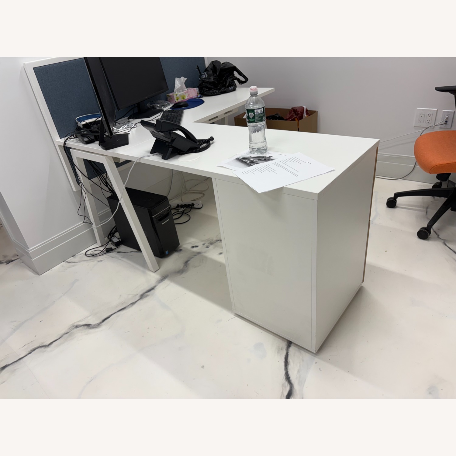 White Wood Desk with Return - image-3