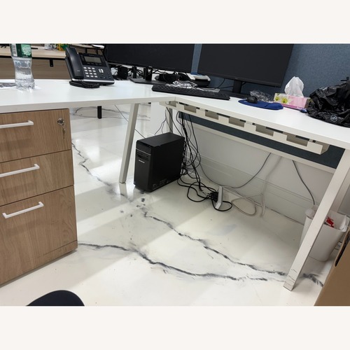 Used White Wood Desk with Return for sale on AptDeco