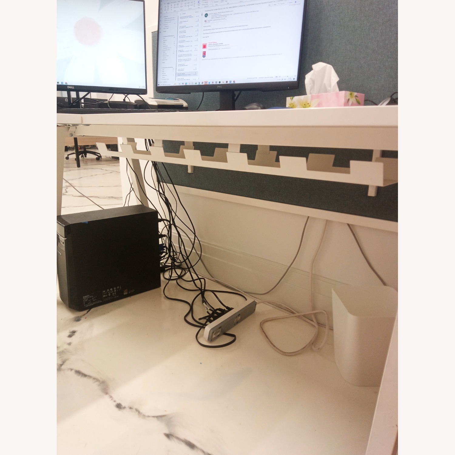 White Wood Desk with Return - image-5