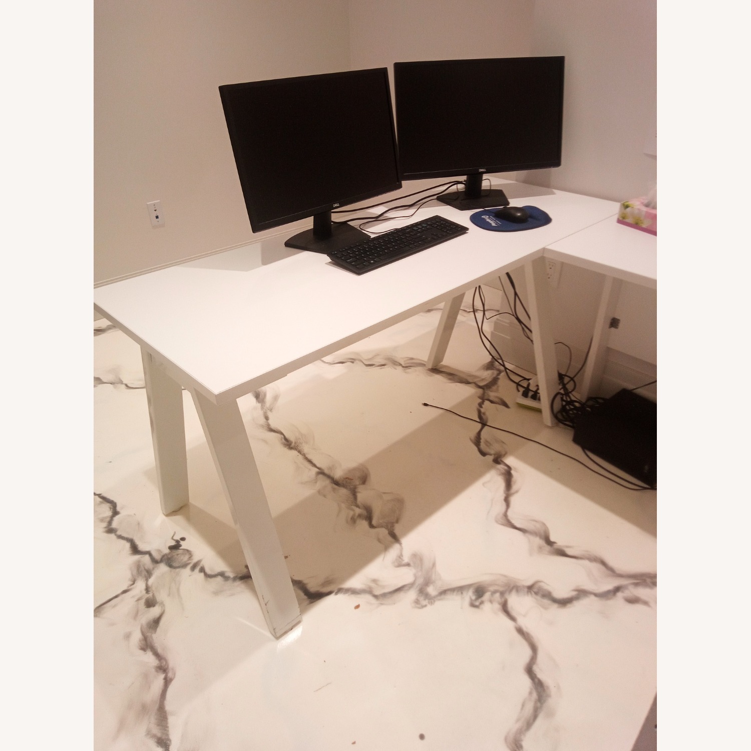 White Wood Desk with Return - image-2