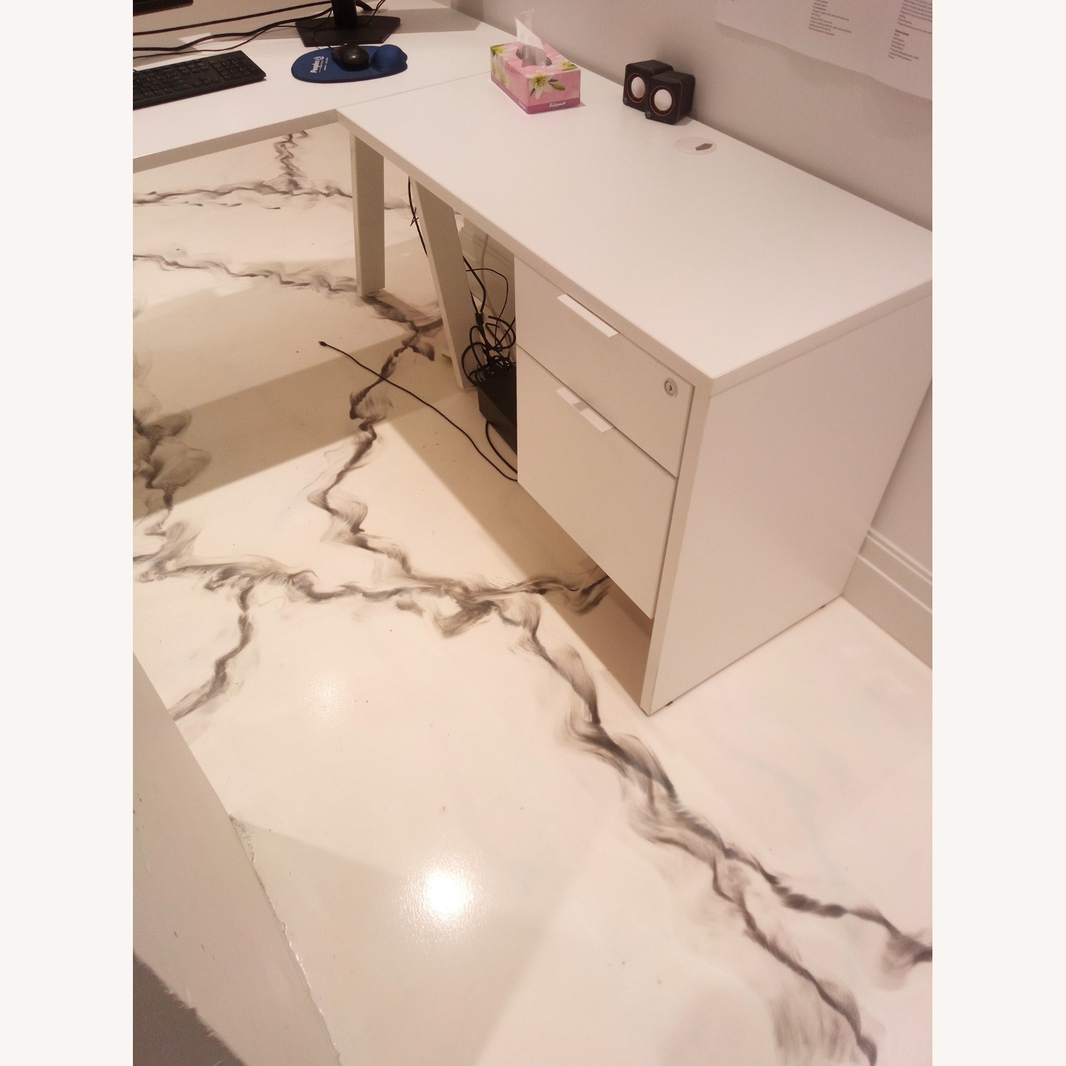 White Wood Desk with Return - image-4