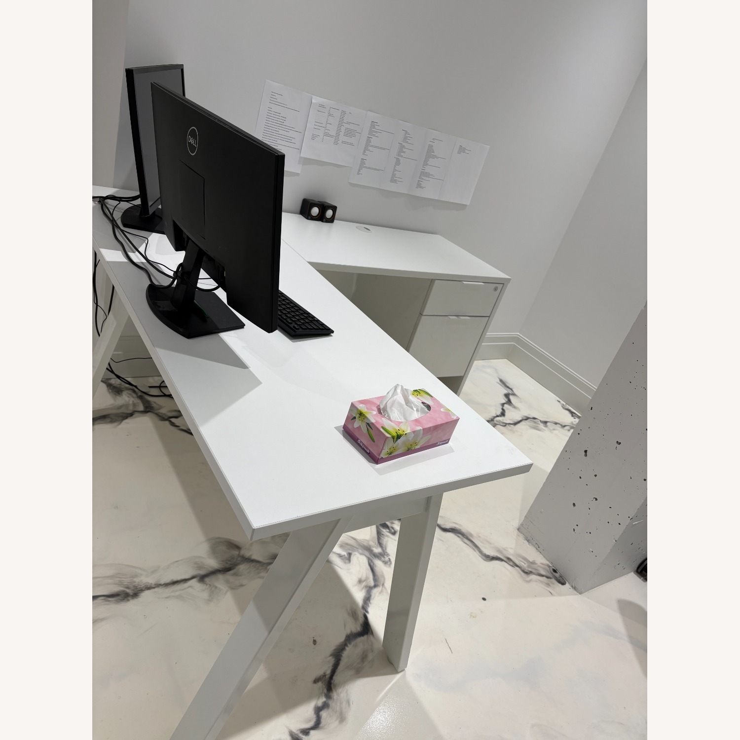 White Wood Desk with Return - image-5