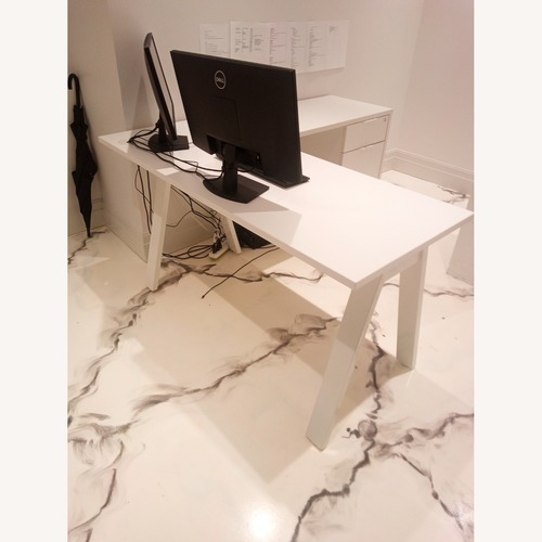 Used White Wood Desk with Return for sale on AptDeco