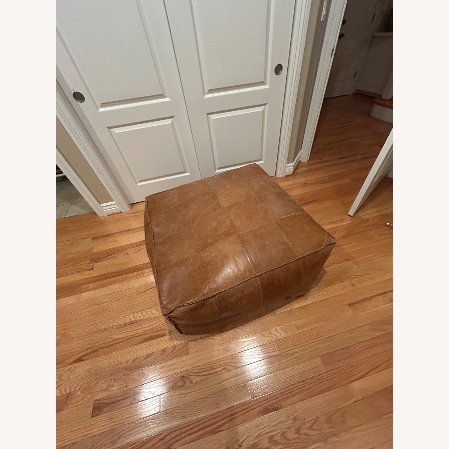 CB2 Dark Brown Leather Ottoman - image-2
