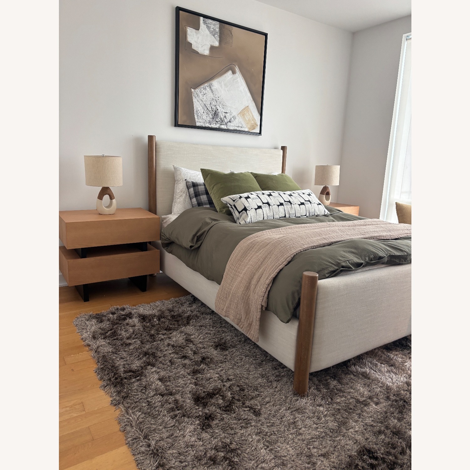 West Elm White Boucle Queen Bed - image-1