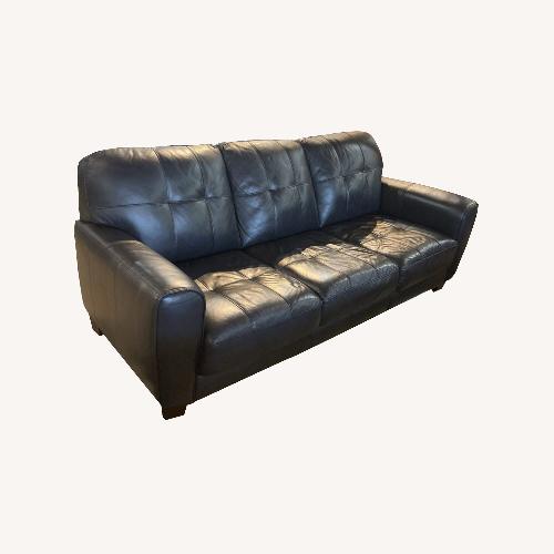 Used Macy's Kaleb Faux Leather 3-Seat Sofa Black for sale on AptDeco