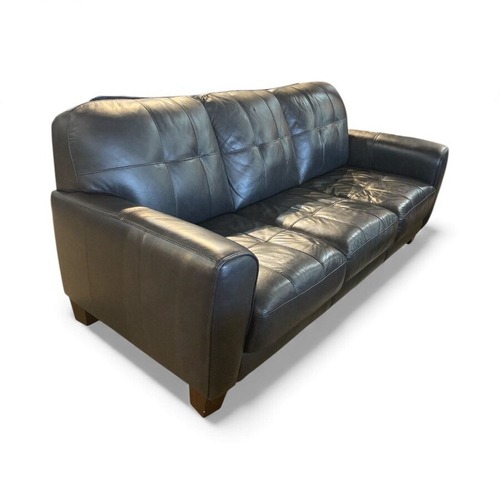 Used Macy's Kaleb Faux Leather 3-Seat Sofa Black for sale on AptDeco