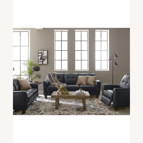 Used Macy's Kaleb Faux Leather 3-Seat Sofa Black for sale on AptDeco