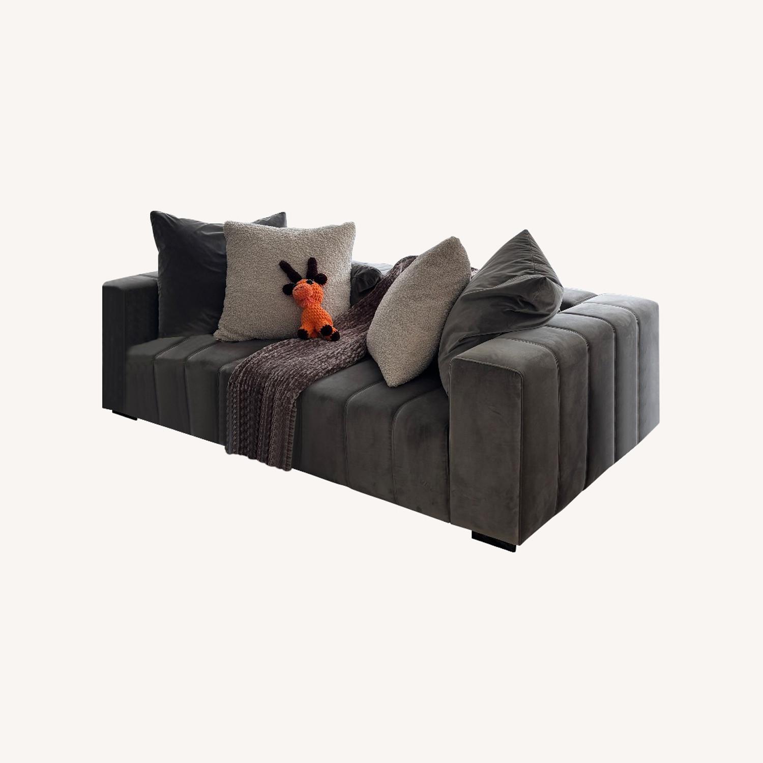 West Elm Green Velvet 2 Piece Sectional - image-0