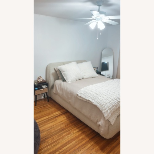 Used Arhaus Kinnan Bed Natural Fabric Queen Bed for sale on AptDeco