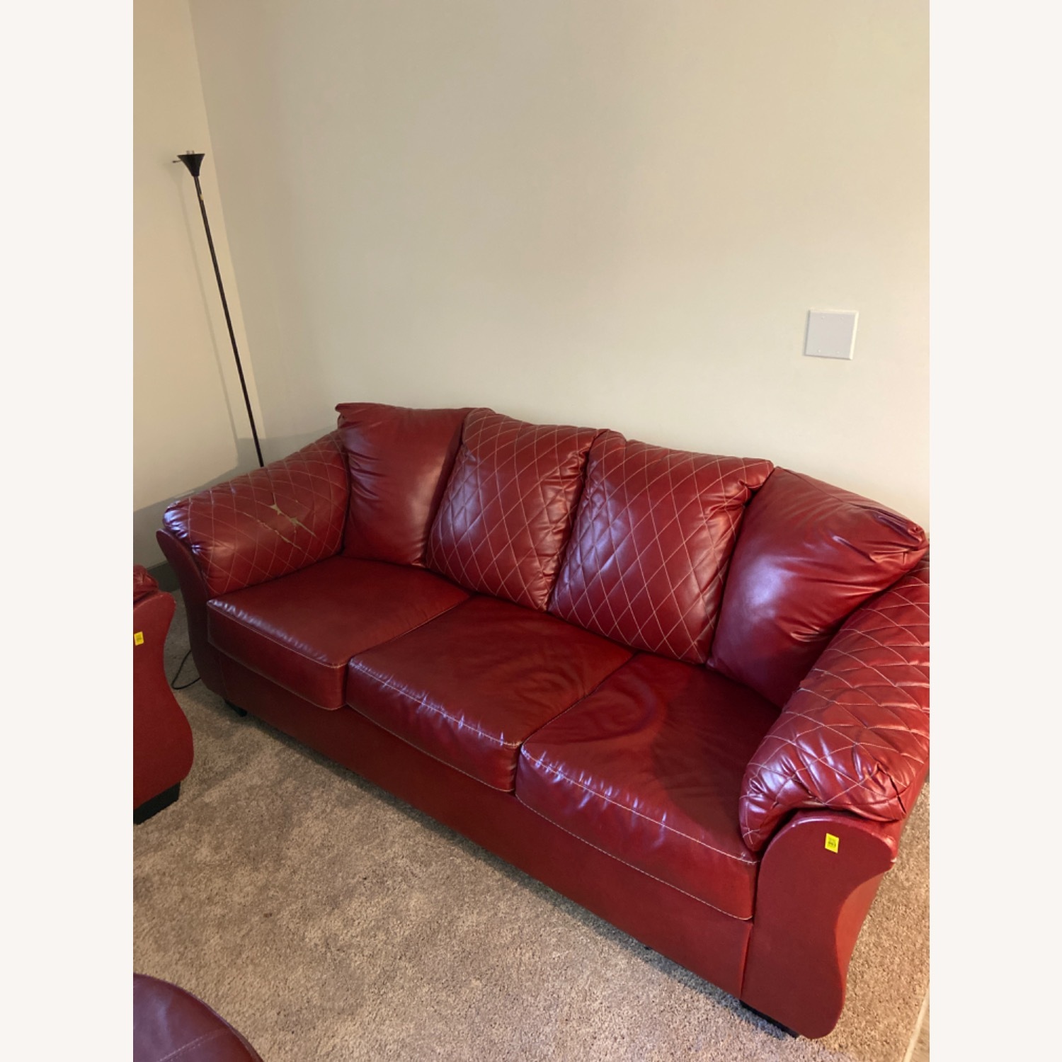 Ashley Furniture Bertrillo Red Leather 3+ Seater Sofa - image-2