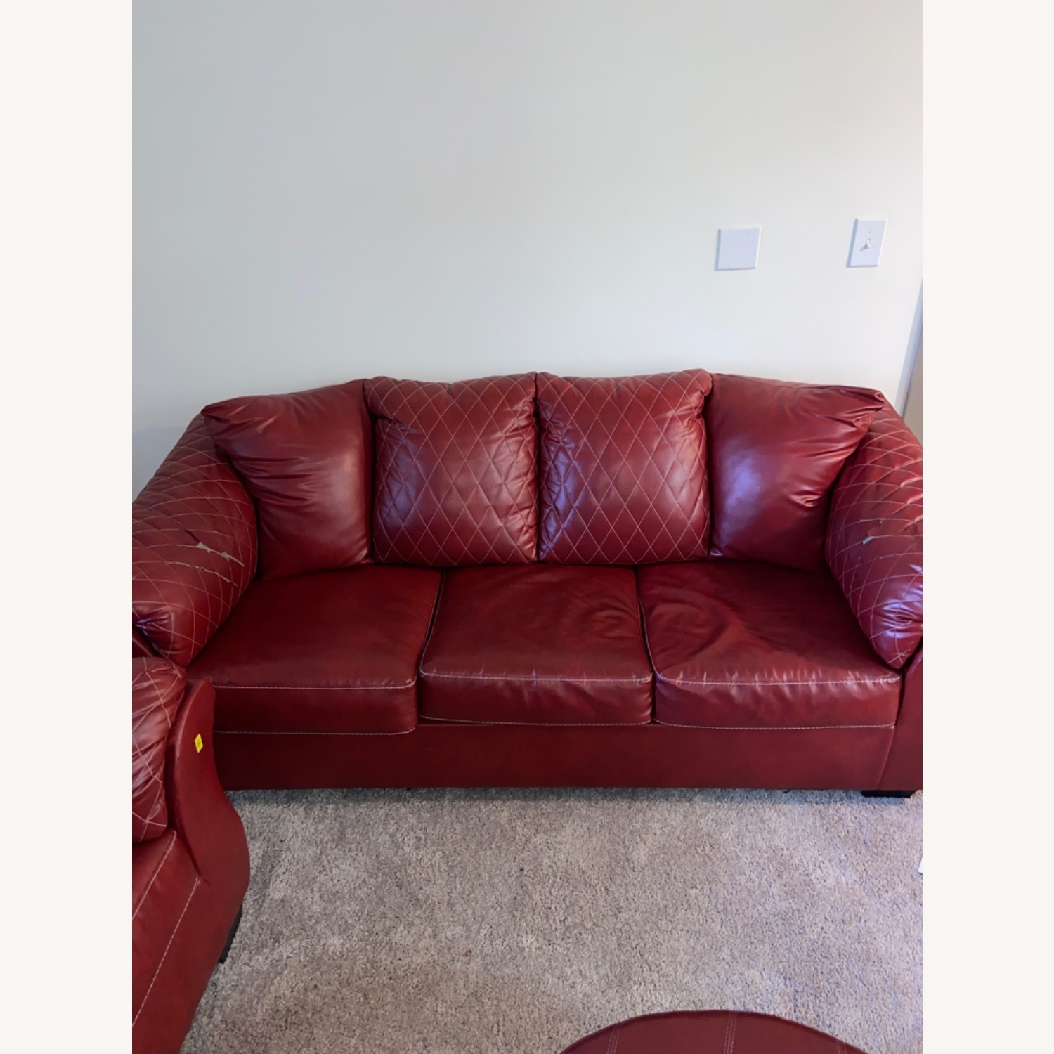 Ashley Furniture Bertrillo Red Leather 3+ Seater Sofa - image-1