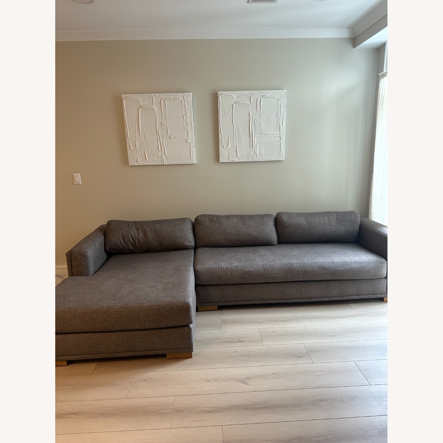 West Elm Dark Brown Linen 2 Piece Sectional - image-1