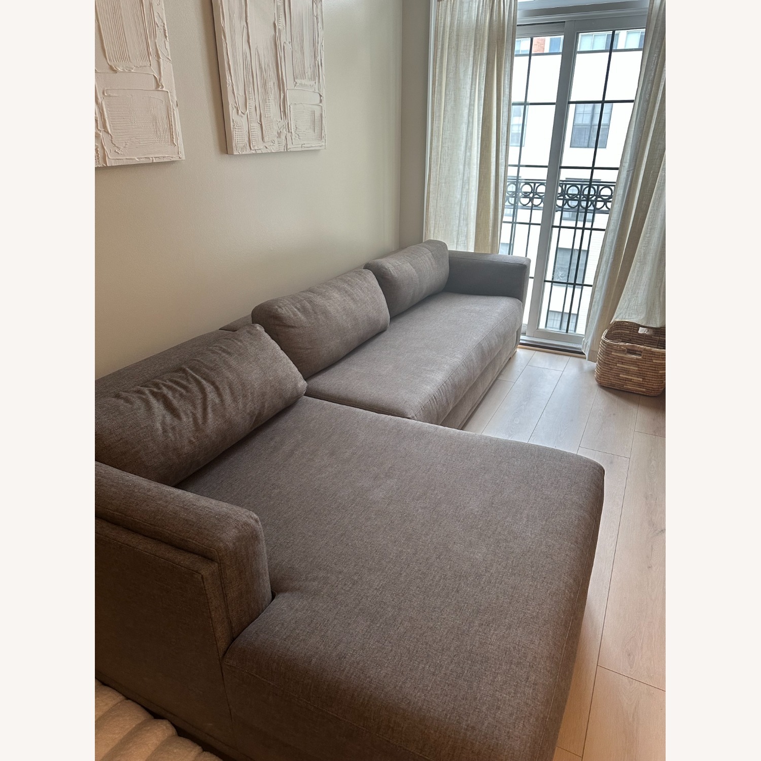 West Elm Dark Brown Linen 2 Piece Sectional - image-2