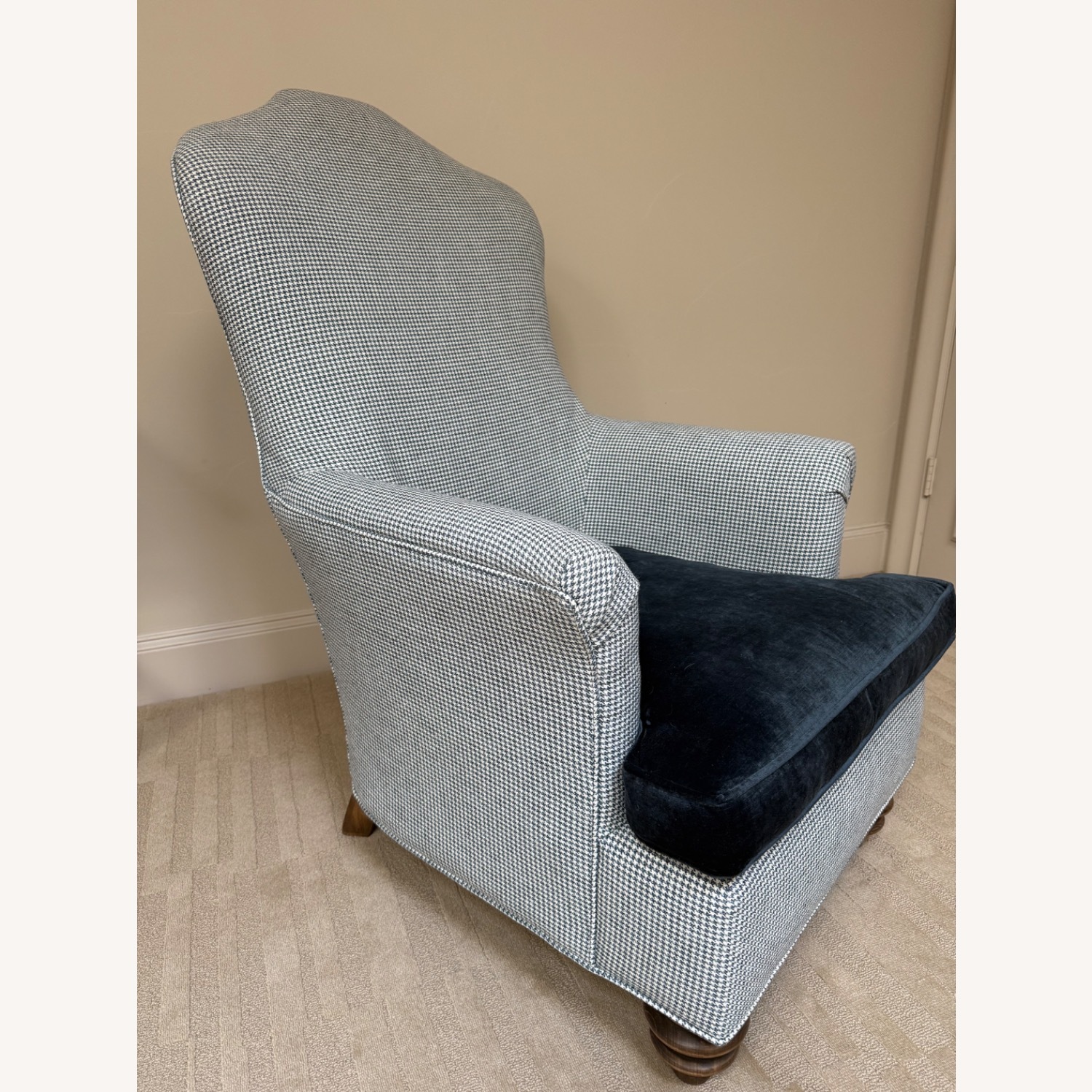 Pair of Arhaus Velvet Blue and Houndstooth Chairs - image-2