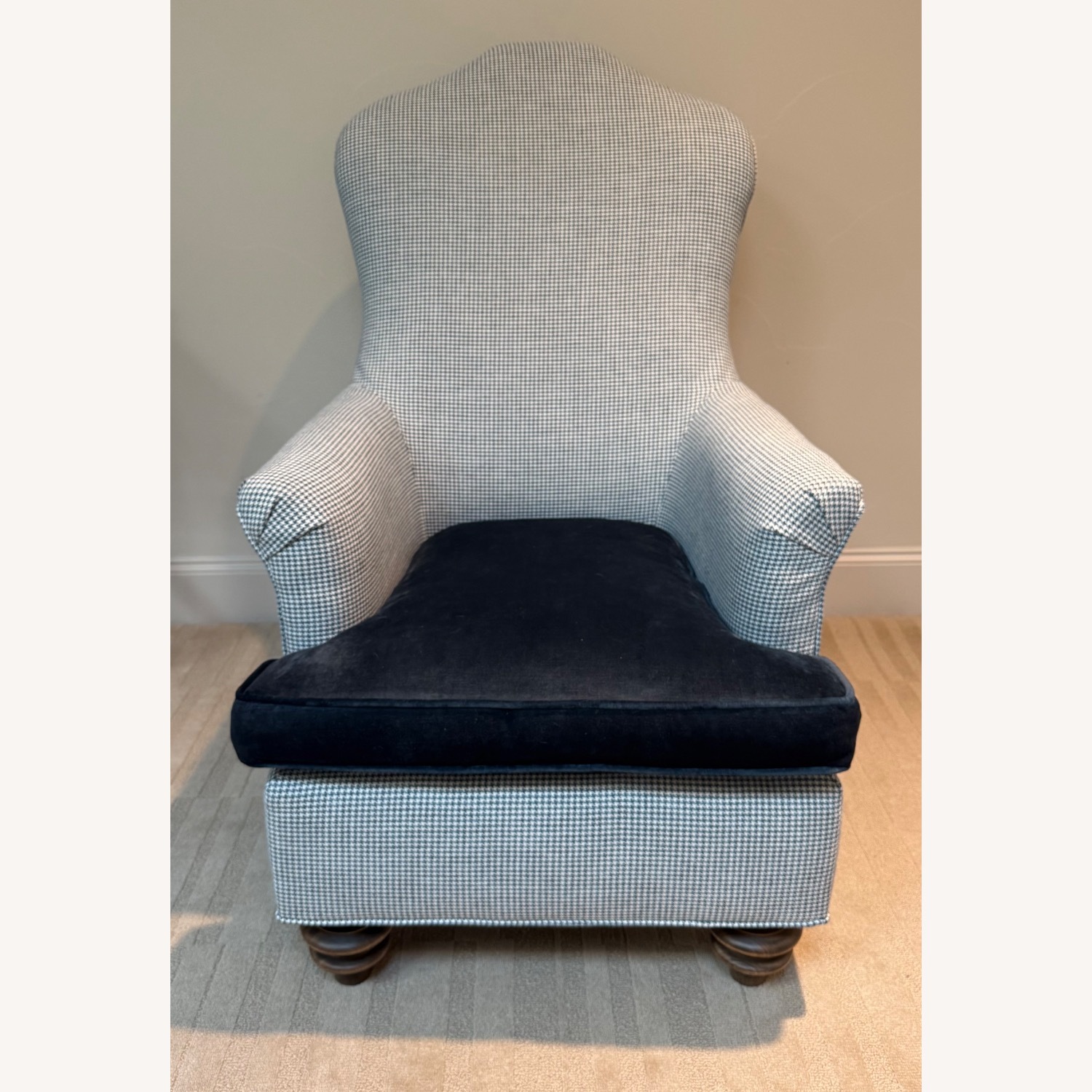 Pair of Arhaus Velvet Blue and Houndstooth Chairs - image-5