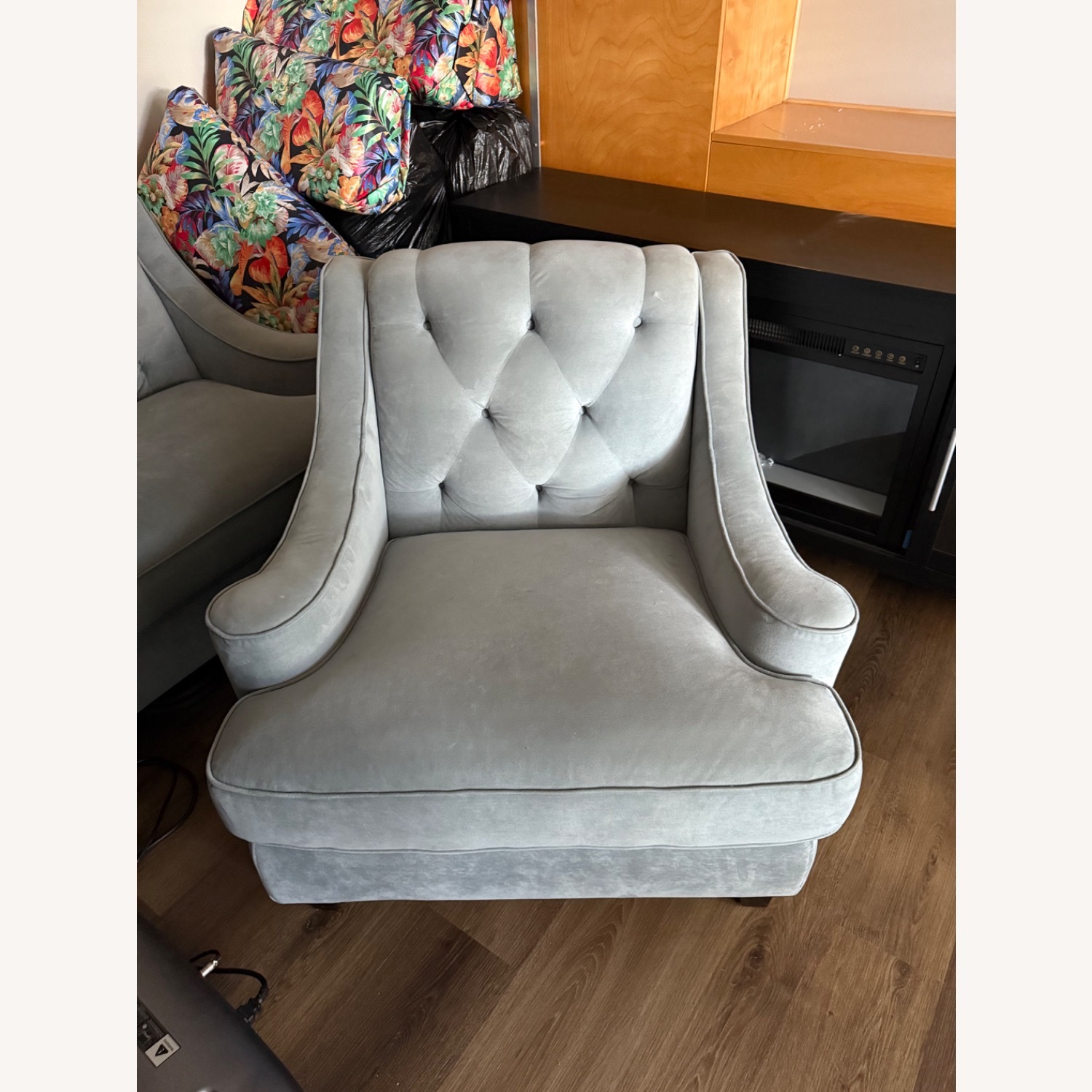 Tufted Button Blue Gray Sofa  - image-3