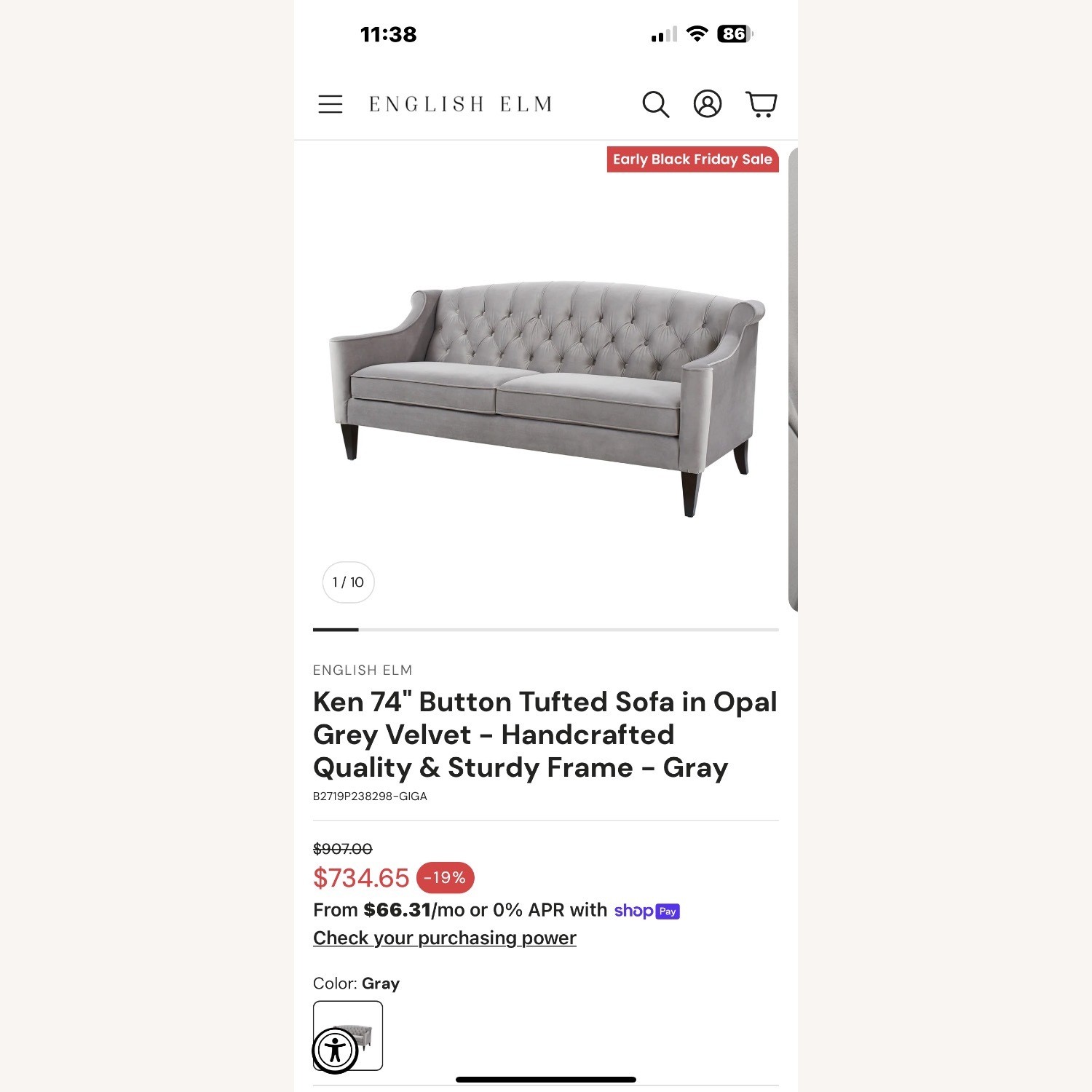 Tufted Button Blue Gray Sofa  - image-6