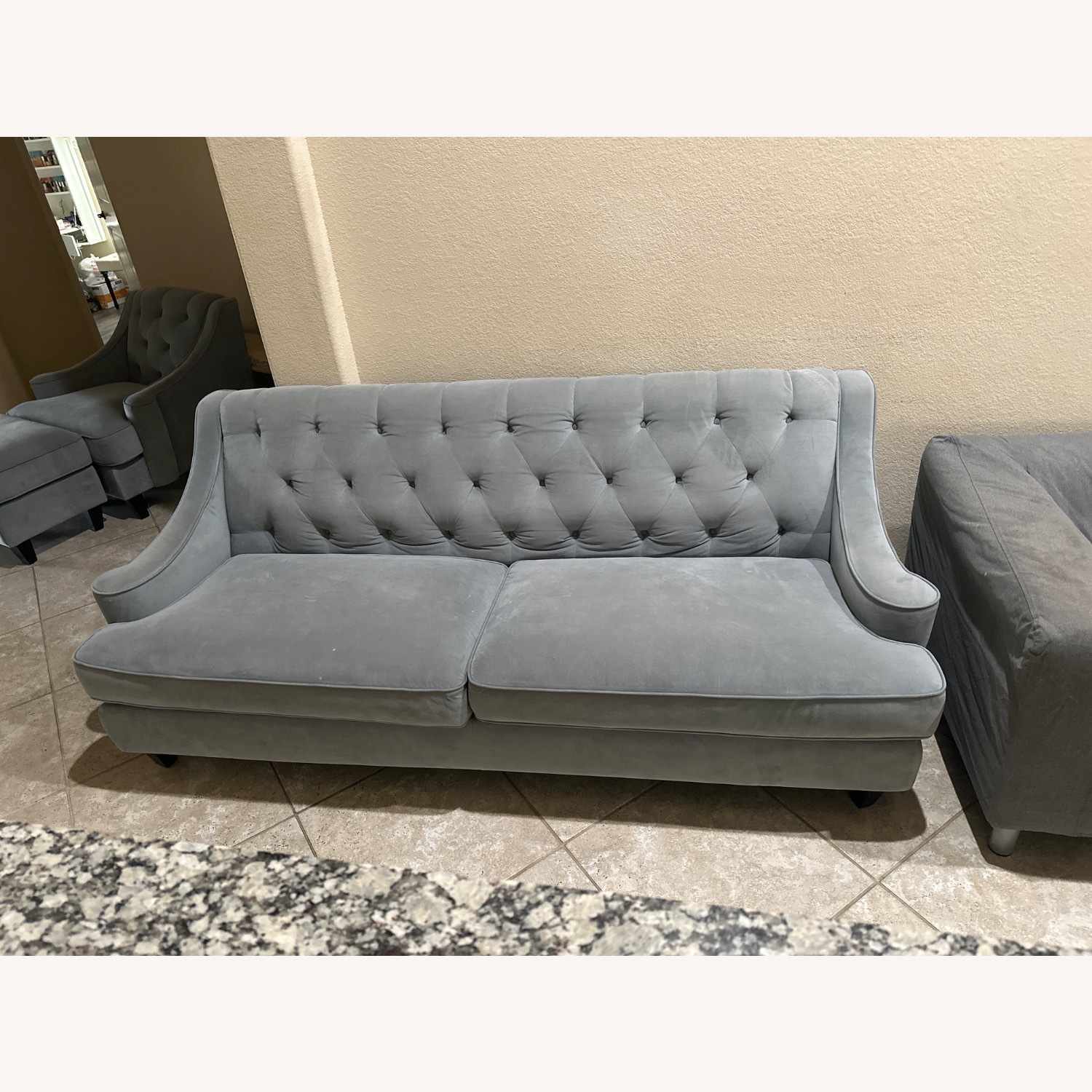 Tufted Button Blue Gray Sofa  - image-1