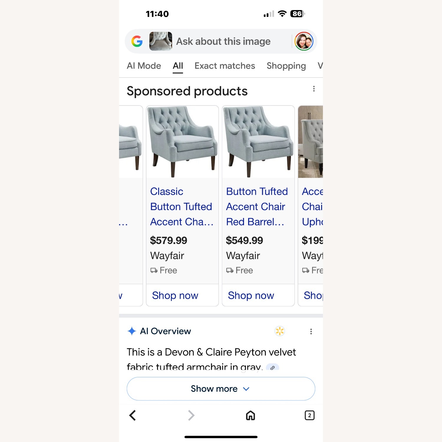 Tufted Button Blue Gray Sofa  - image-7