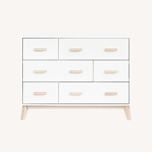 Used Babyletto Scoot White and Natural Wood Dresser for sale on AptDeco