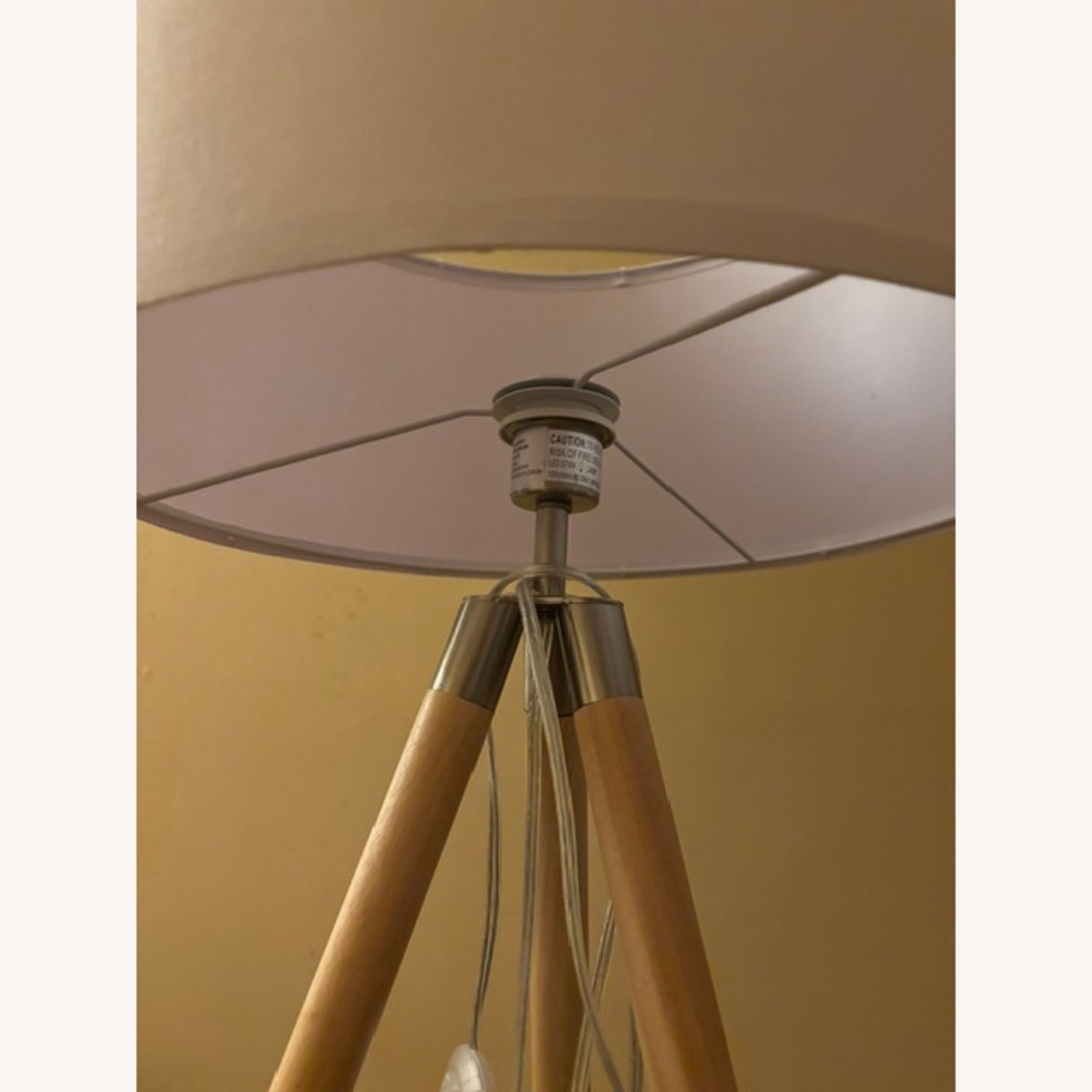 Amazon Wood Tripod Floor Lamp with White Fabric Shade - image-3