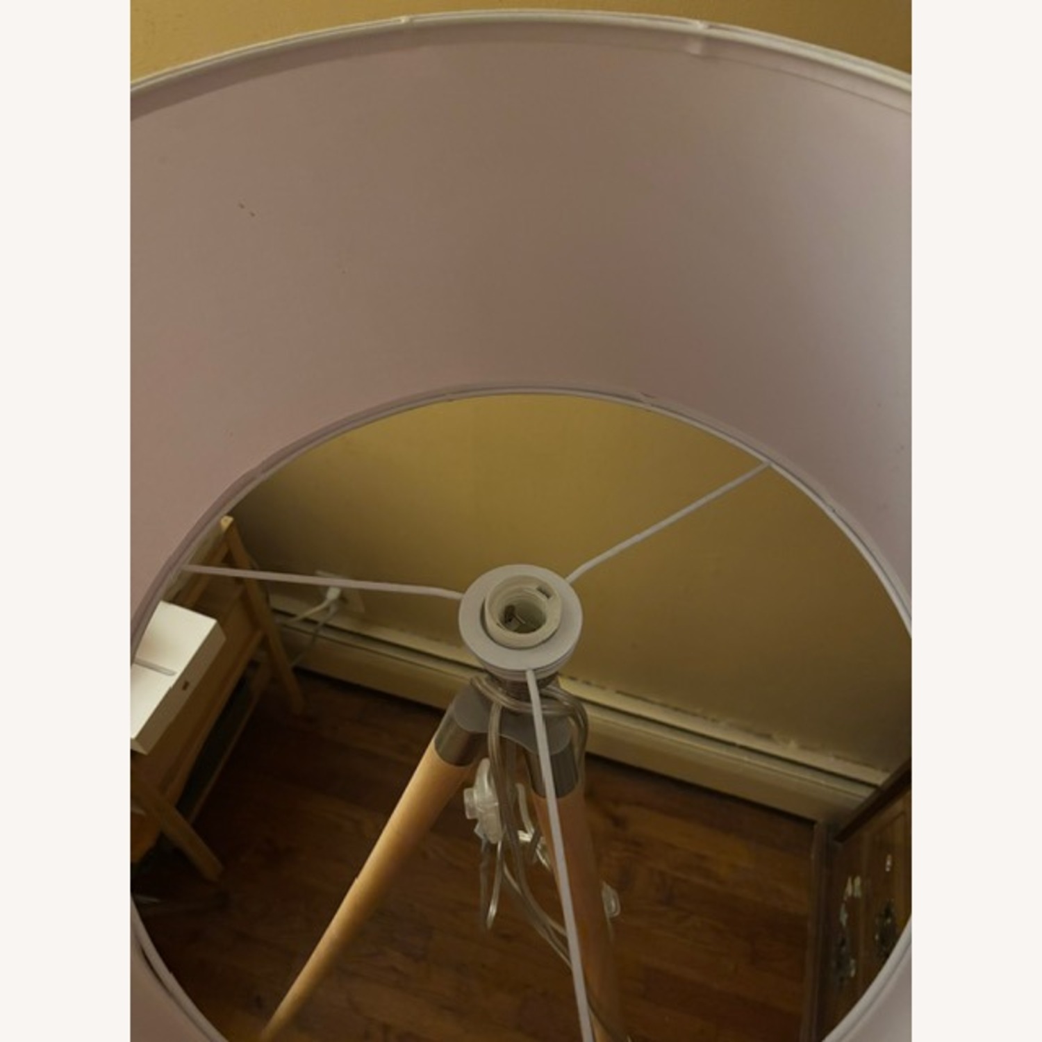 Amazon Wood Tripod Floor Lamp with White Fabric Shade - image-4