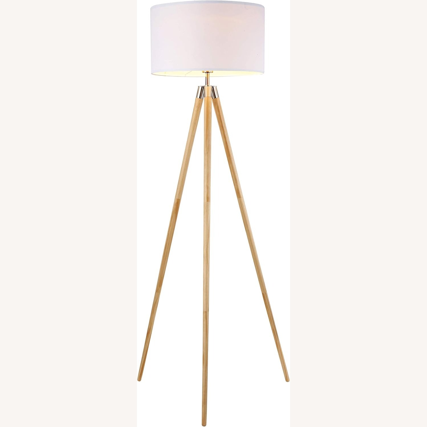 Amazon Wood Tripod Floor Lamp with White Fabric Shade - image-5