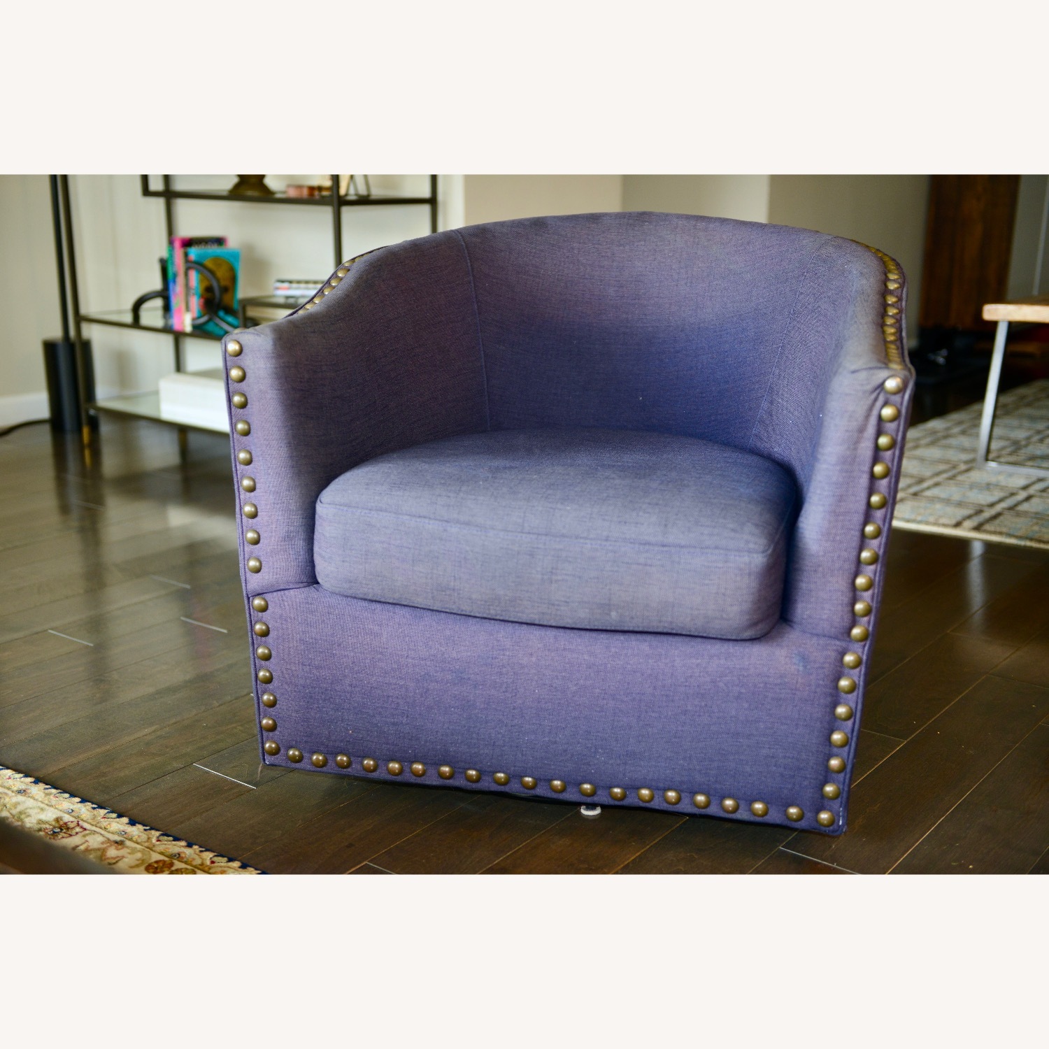 Pottery Barn Harlow Upholstered Swivel Blue Armchair - image-1