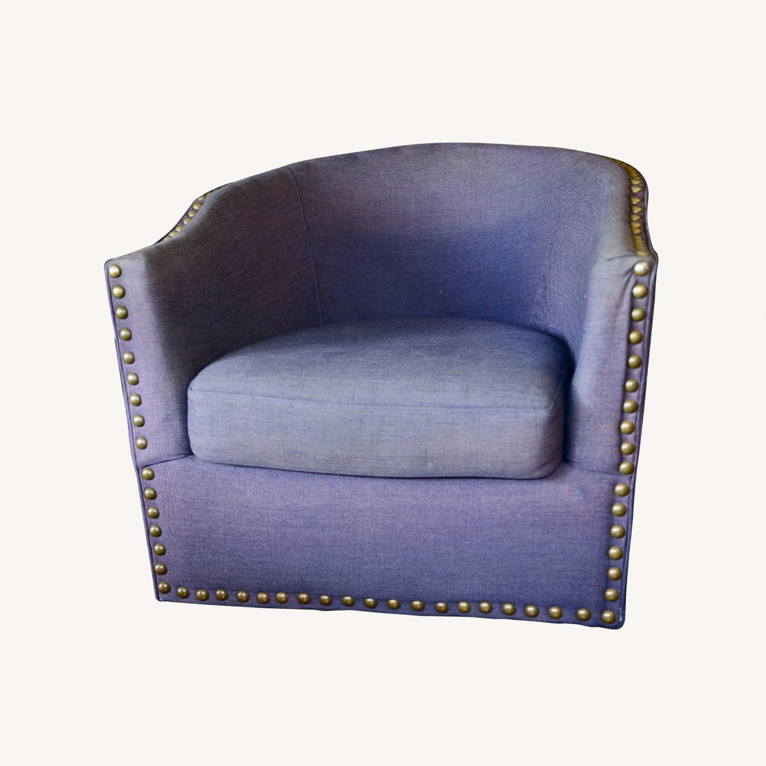 Pottery Barn Harlow Upholstered Swivel Blue Armchair - image-0
