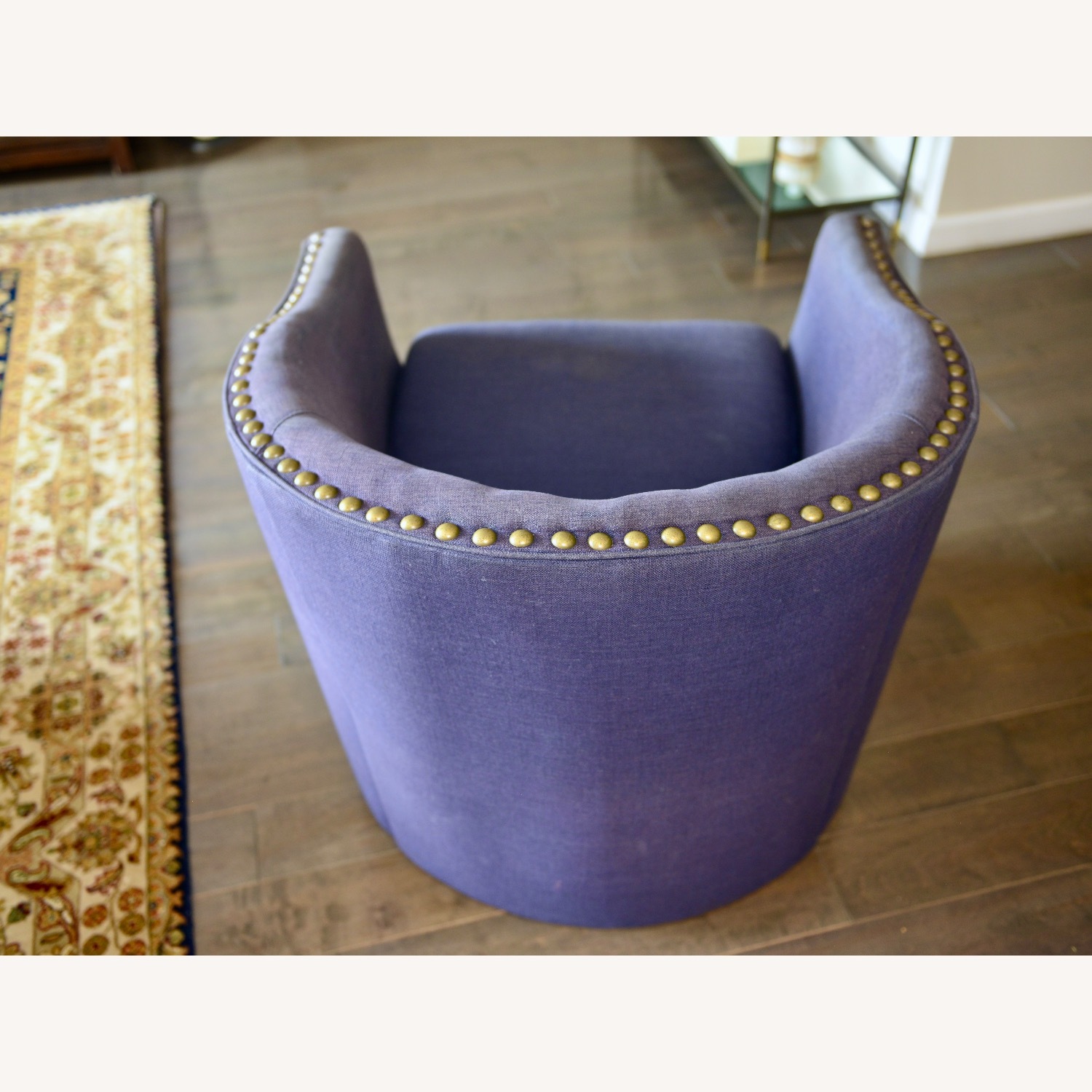 Pottery Barn Harlow Upholstered Swivel Blue Armchair - image-6