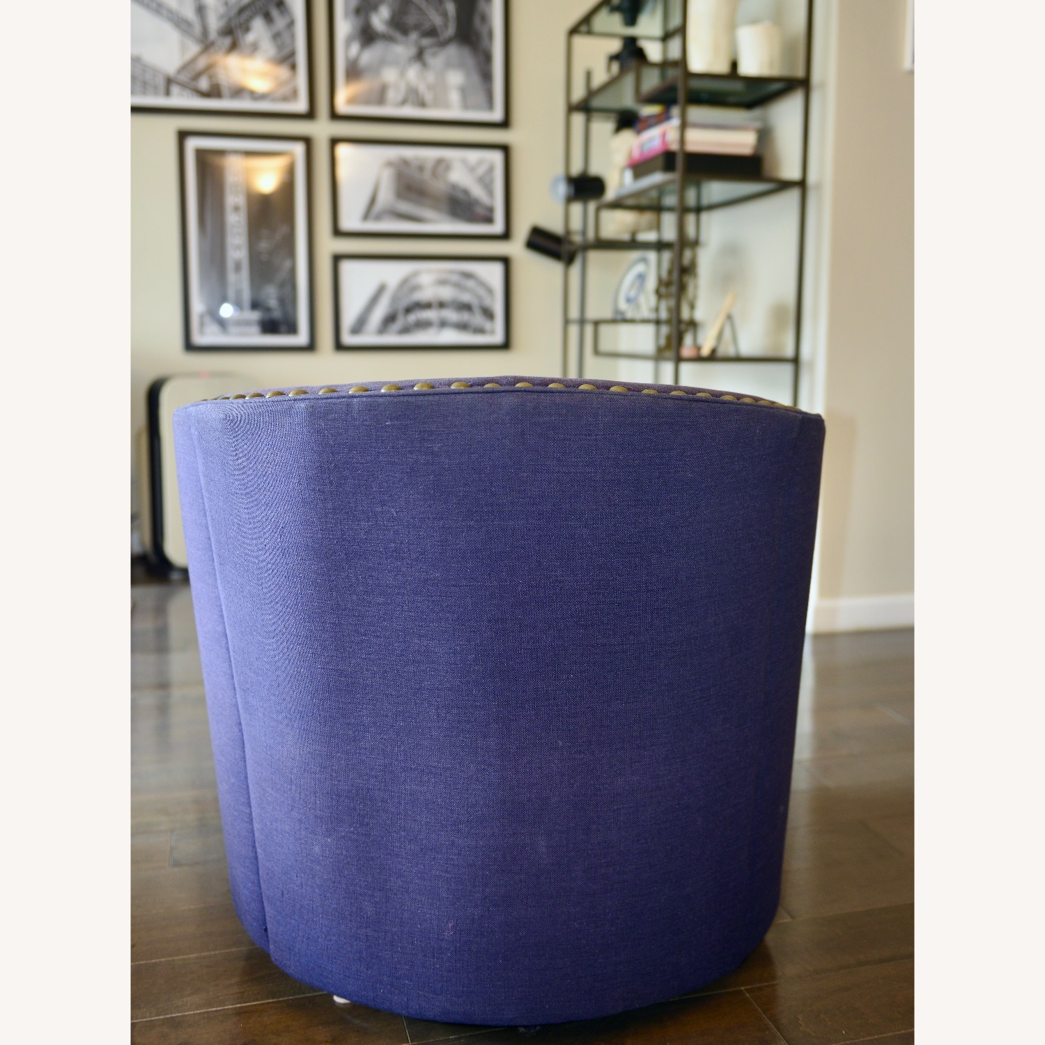 Pottery Barn Harlow Upholstered Swivel Blue Armchair - image-4
