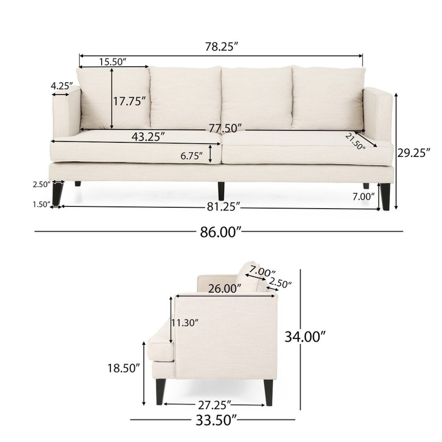  Bed Bath & Beyond 86" 3 Seater Sofa  - image-5