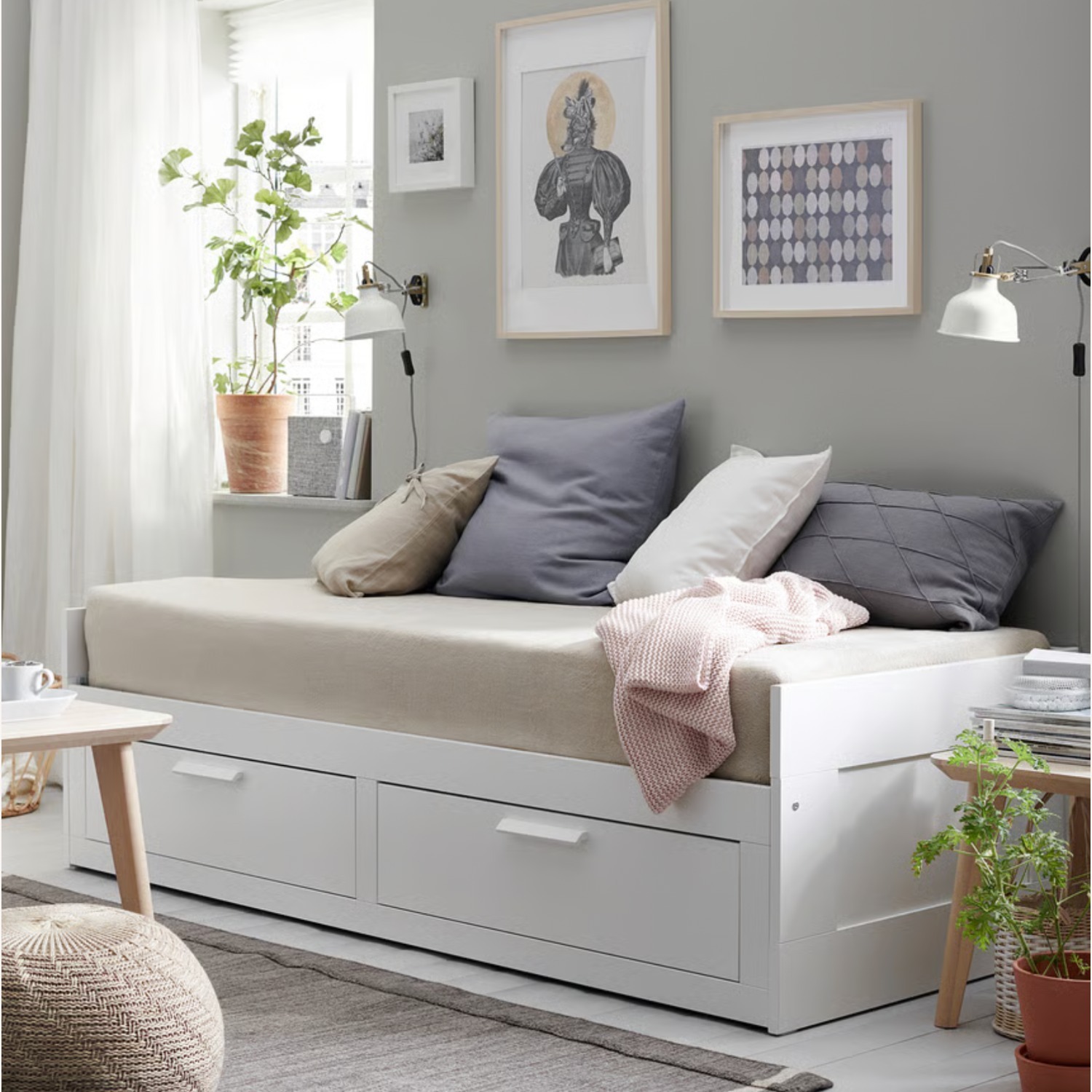 IKEA BRIMNES Daybed Frame with 2 Drawers White - image-1