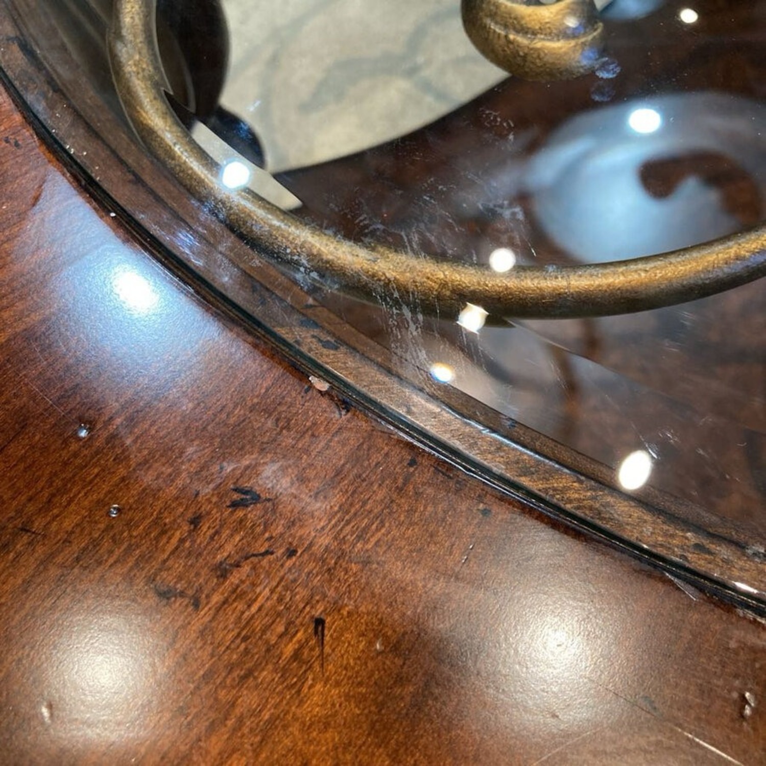 Ornate Glass Top Round Coffee Table - image-8