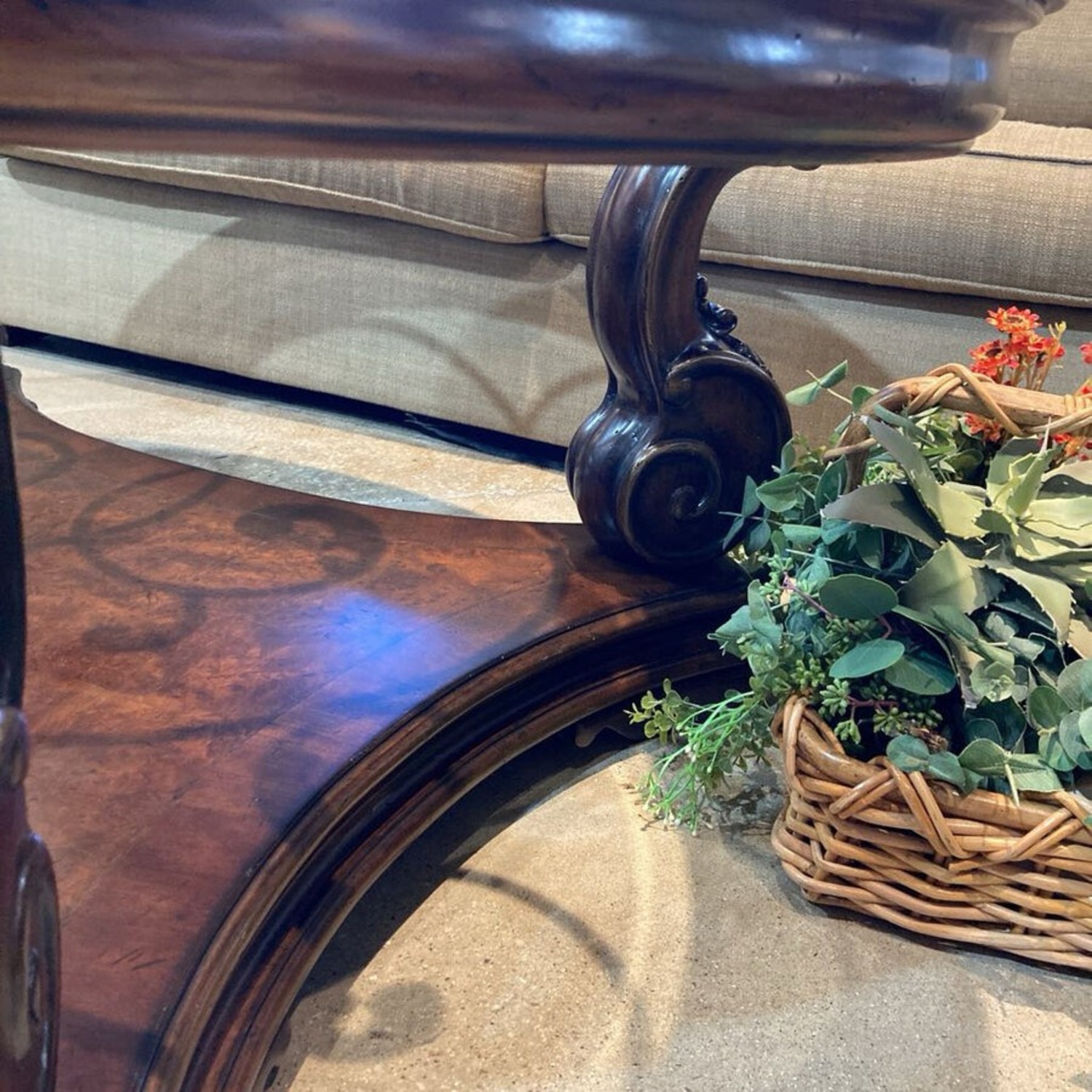 Ornate Glass Top Round Coffee Table - image-5