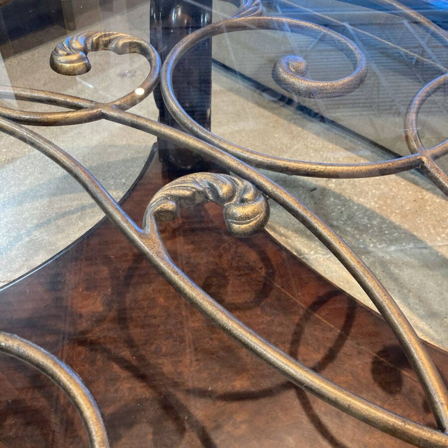 Ornate Glass Top Round Coffee Table - image-6