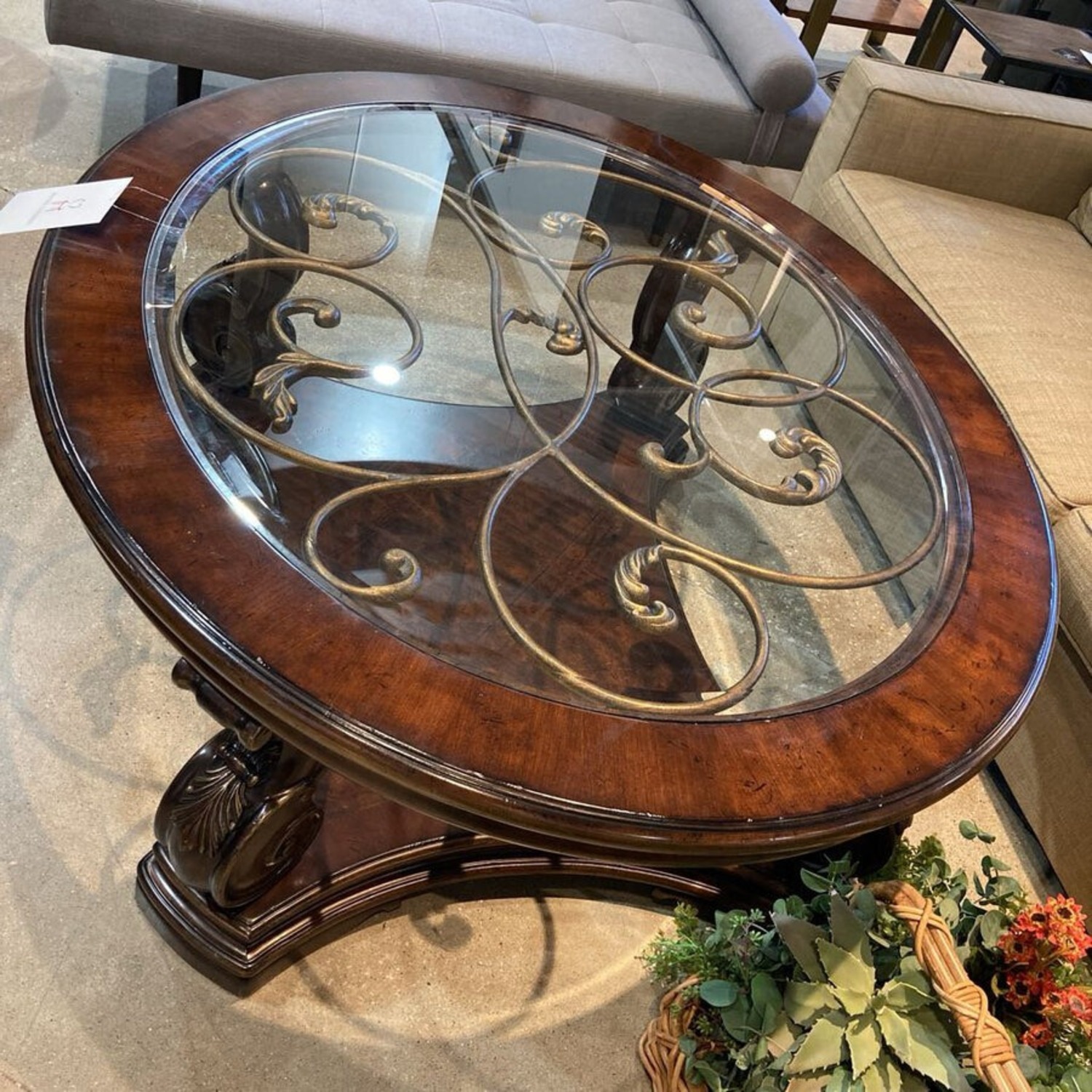 Ornate Glass Top Round Coffee Table - image-3
